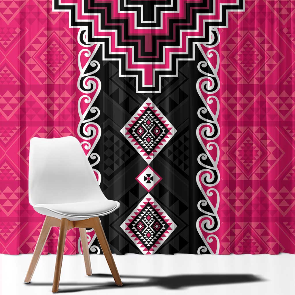 Pink Niho Taniwha Mix Poutama Window Curtain Unique Taniko Aotearoa