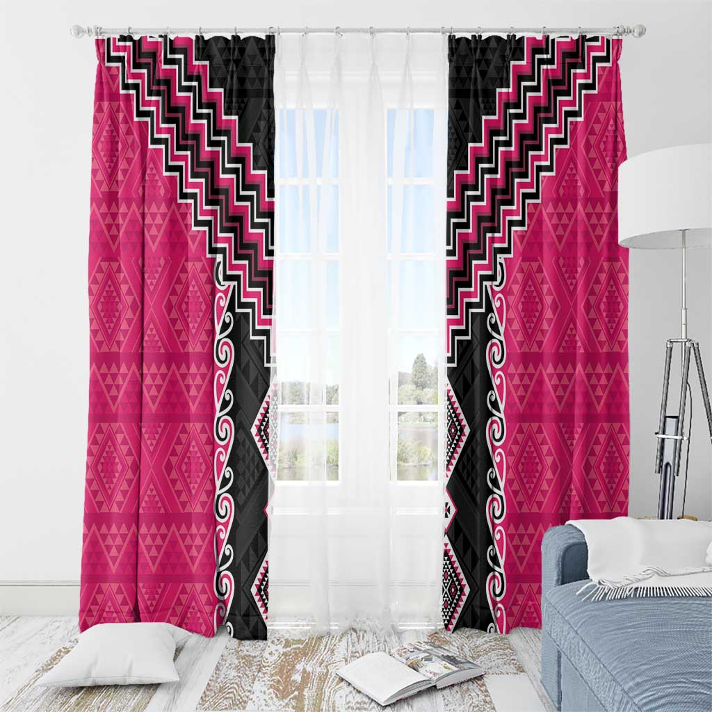 Pink Niho Taniwha Mix Poutama Window Curtain Unique Taniko Aotearoa