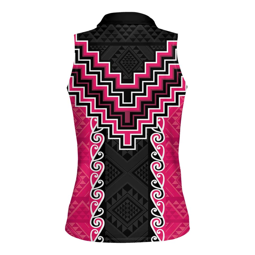 Pink Niho Taniwha Mix Poutama Women Sleeveless Polo Shirt Unique Taniko Aotearoa LT01 - Polynesian Pride