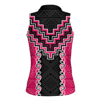 Pink Niho Taniwha Mix Poutama Women Sleeveless Polo Shirt Unique Taniko Aotearoa LT01 - Polynesian Pride