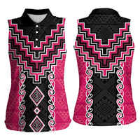 Pink Niho Taniwha Mix Poutama Women Sleeveless Polo Shirt Unique Taniko Aotearoa LT01 - Polynesian Pride