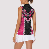Pink Niho Taniwha Mix Poutama Women Sleeveless Polo Shirt Unique Taniko Aotearoa LT01 - Polynesian Pride