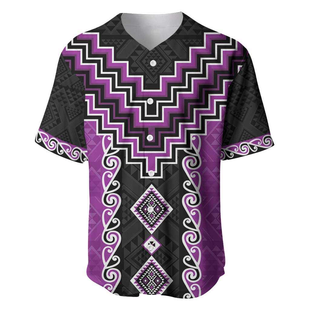 Purple Niho Taniwha Mix Poutama Baseball Jersey Unique Taniko Aotearoa LT01 Purple - Polynesian Pride