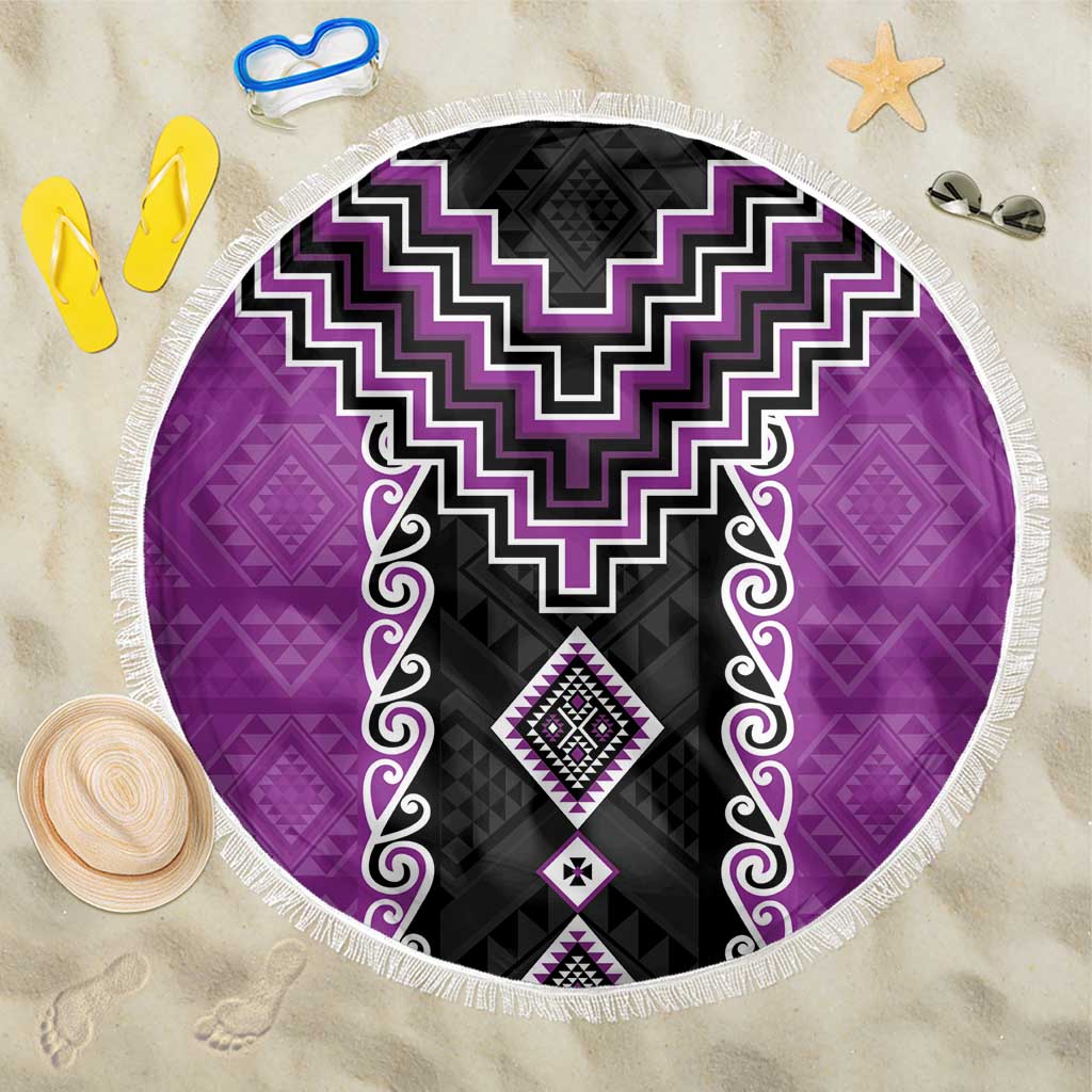 Purple Niho Taniwha Mix Poutama Beach Blanket Unique Taniko Aotearoa LT01 One Size 150cm Purple - Polynesian Pride