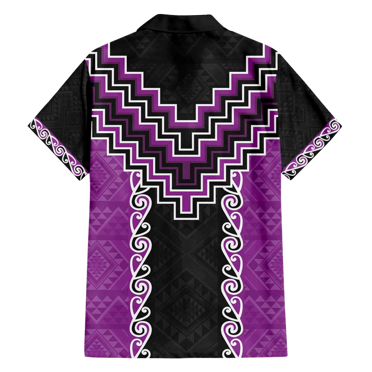 Purple Niho Taniwha Mix Poutama Family Matching Off The Shoulder Long Sleeve Dress and Hawaiian Shirt Unique Taniko Aotearoa