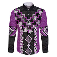 Purple Niho Taniwha Mix Poutama Family Matching Puletasi and Hawaiian Shirt Unique Taniko Aotearoa