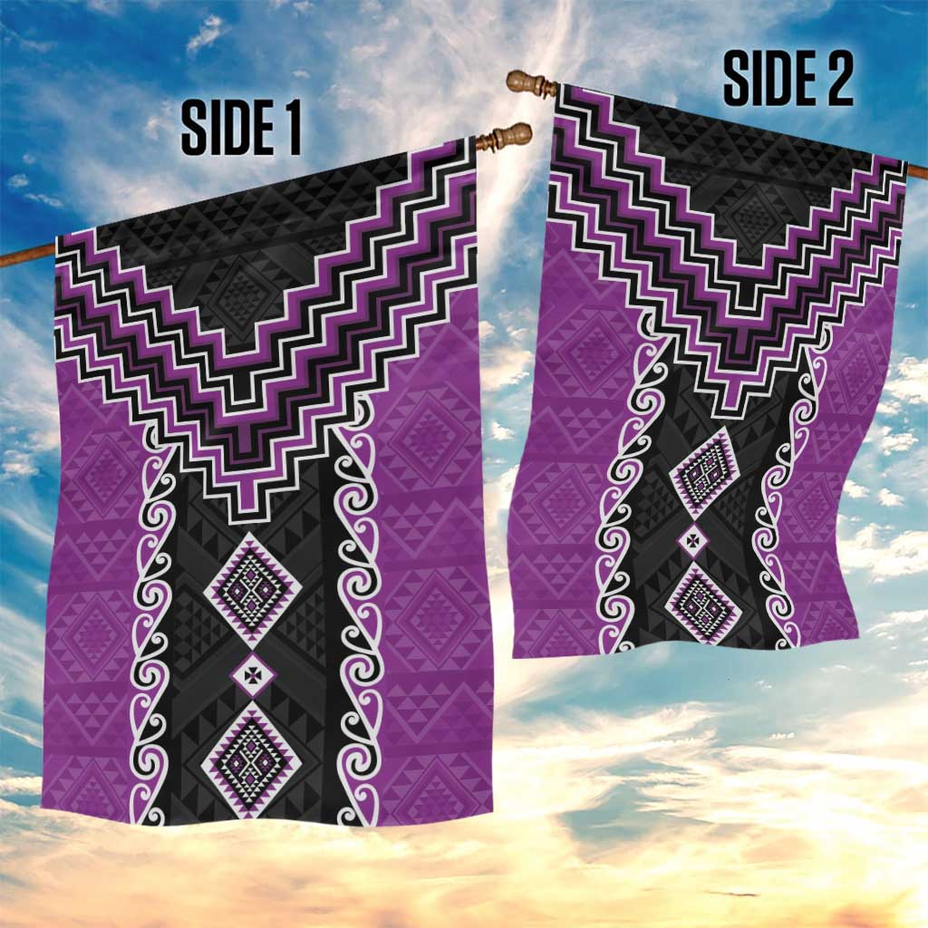 Purple Niho Taniwha Mix Poutama Garden Flag Unique Taniko Aotearoa