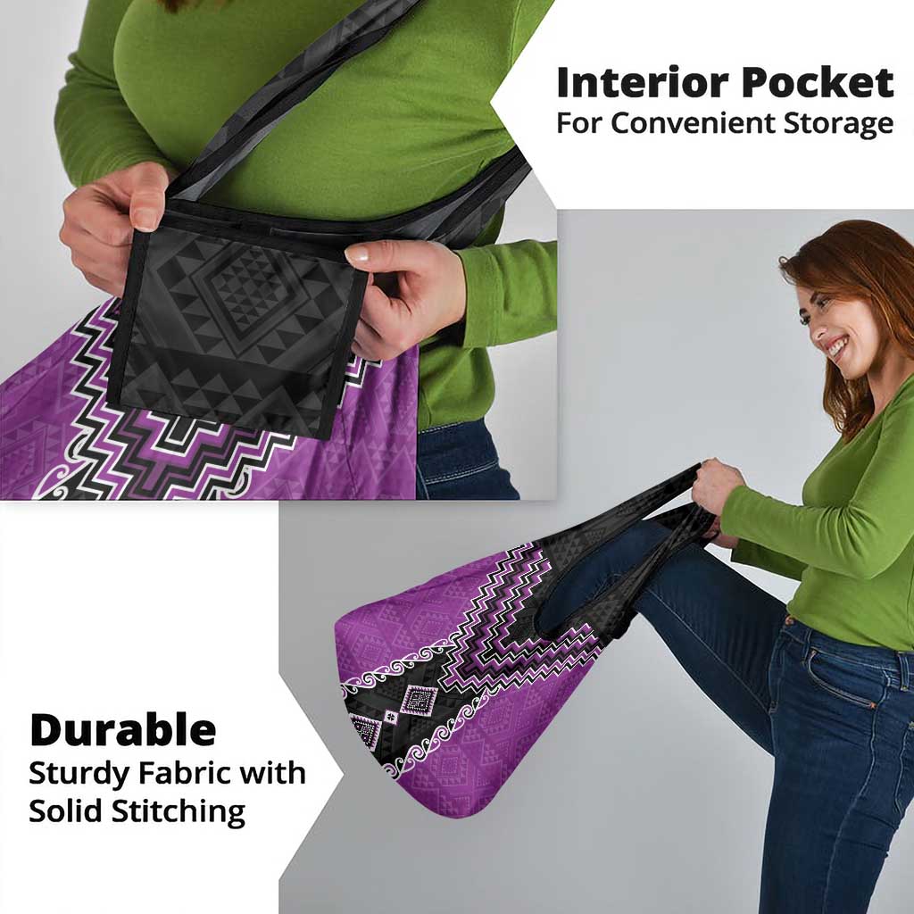 Purple Niho Taniwha Mix Poutama Grocery Bag Unique Taniko Aotearoa