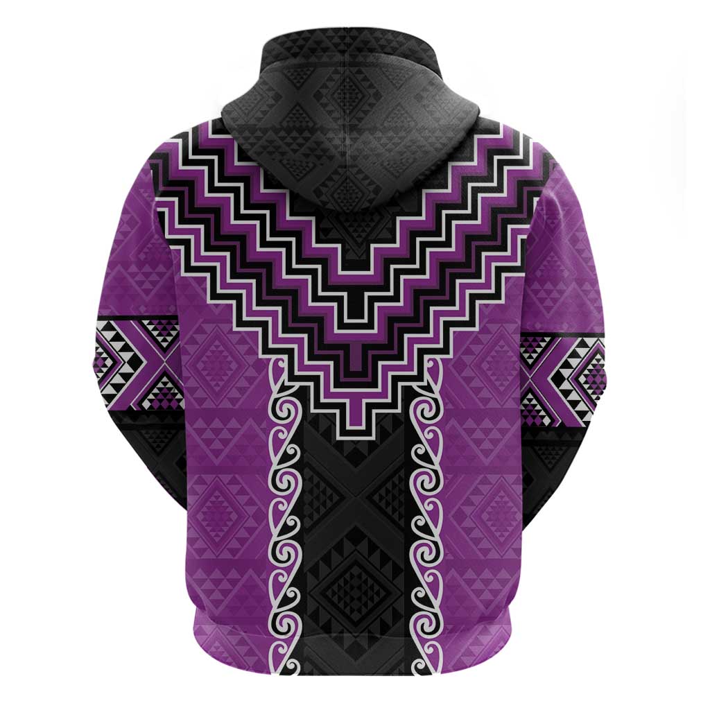 Purple Niho Taniwha Mix Poutama Hoodie Unique Taniko Aotearoa