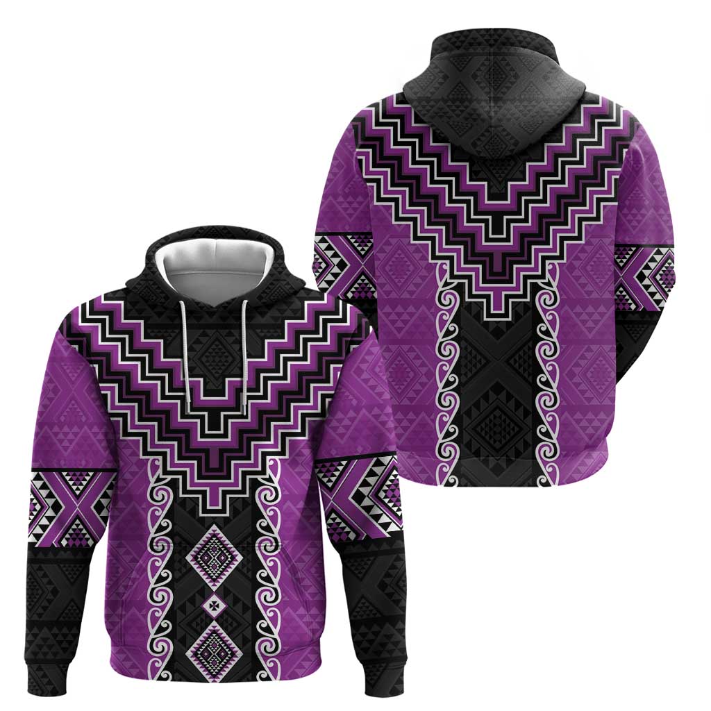 Purple Niho Taniwha Mix Poutama Hoodie Unique Taniko Aotearoa