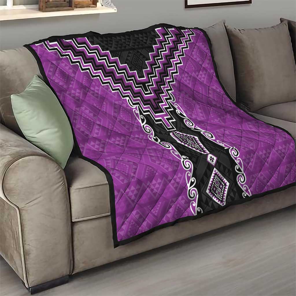 Purple Niho Taniwha Mix Poutama Quilt Unique Taniko Aotearoa
