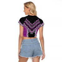 Purple Niho Taniwha Mix Poutama Raglan Cropped T Shirt Unique Taniko Aotearoa
