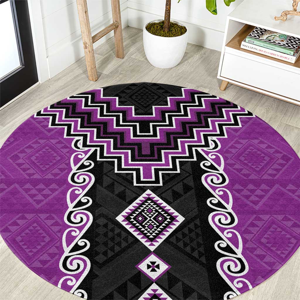 Purple Niho Taniwha Mix Poutama Round Carpet Unique Taniko Aotearoa LT01 Purple - Polynesian Pride