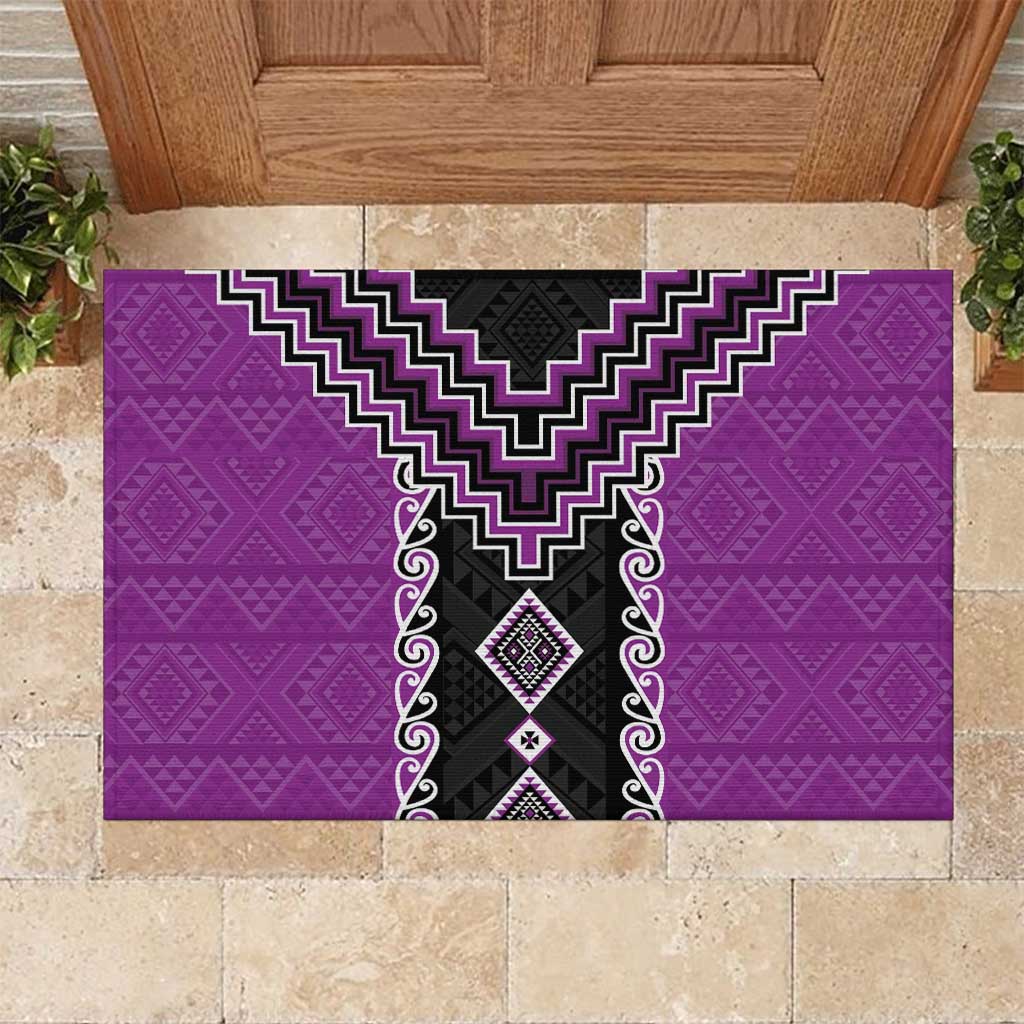 Purple Niho Taniwha Mix Poutama Rubber Doormat Unique Taniko Aotearoa LT01 Purple - Polynesian Pride