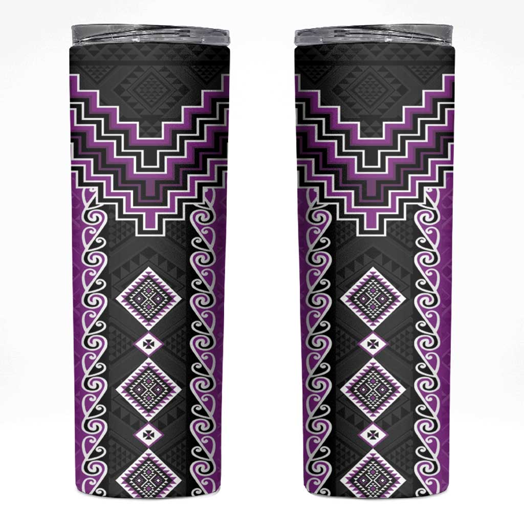 Purple Niho Taniwha Mix Poutama Skinny Tumbler Unique Taniko Aotearoa