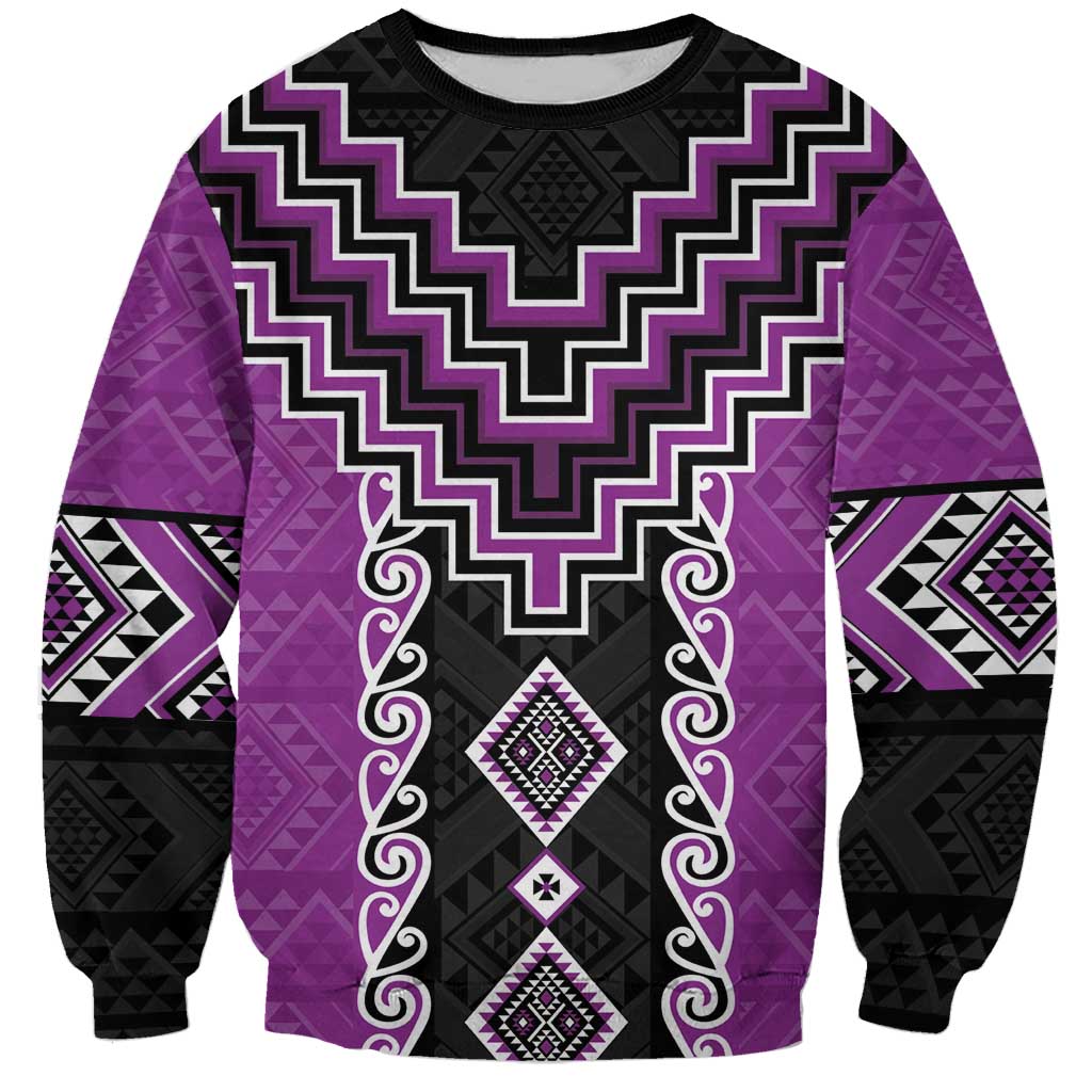 Purple Niho Taniwha Mix Poutama Sweatshirt Unique Taniko Aotearoa LT01 Unisex Purple - Polynesian Pride