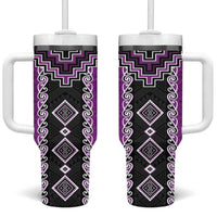 Purple Niho Taniwha Mix Poutama Tumbler With Handle Unique Taniko Aotearoa