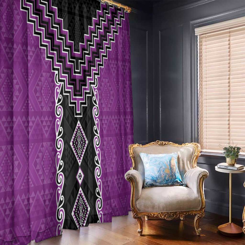 Purple Niho Taniwha Mix Poutama Window Curtain Unique Taniko Aotearoa