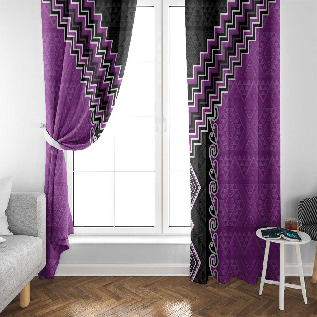 Purple Niho Taniwha Mix Poutama Window Curtain Unique Taniko Aotearoa