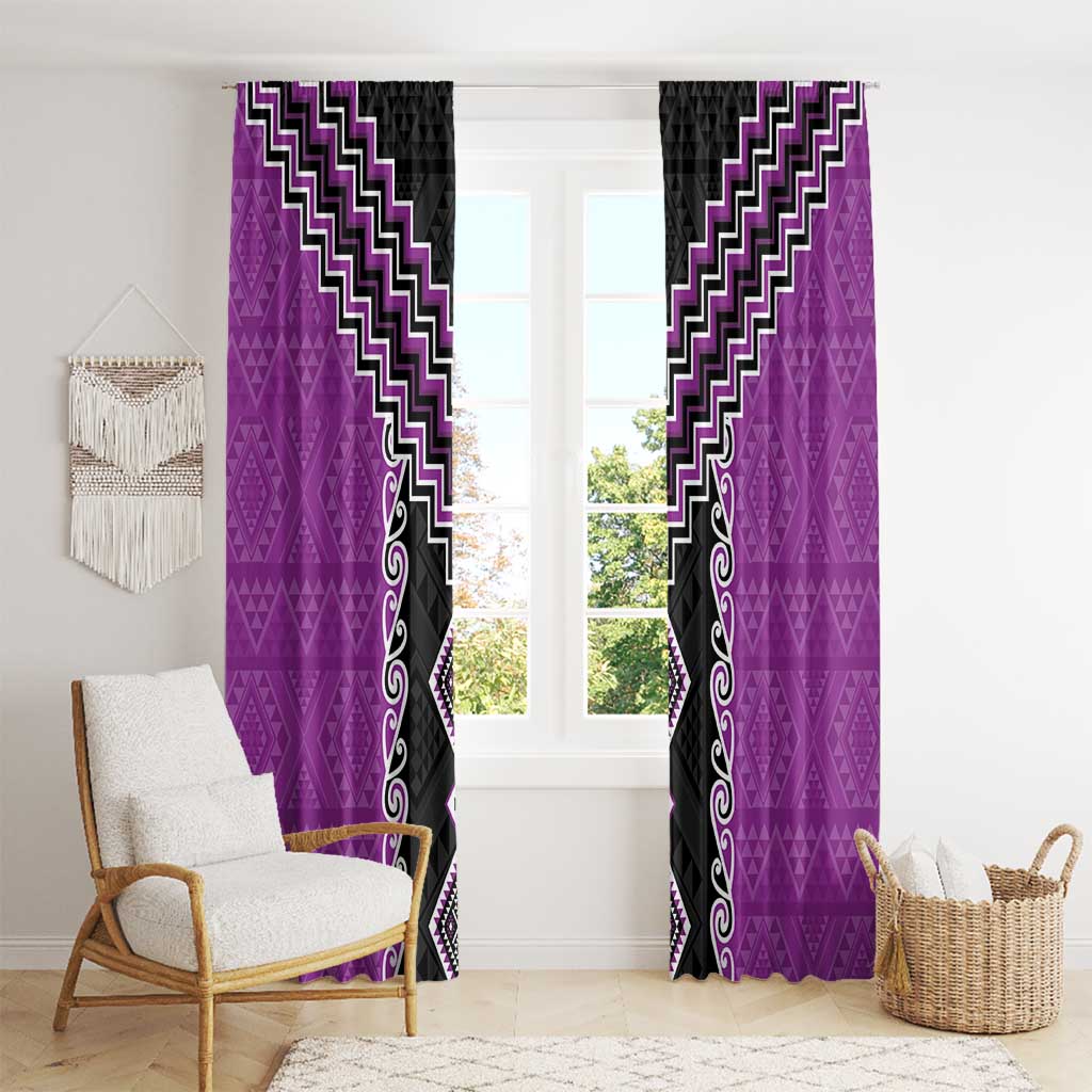 Purple Niho Taniwha Mix Poutama Window Curtain Unique Taniko Aotearoa