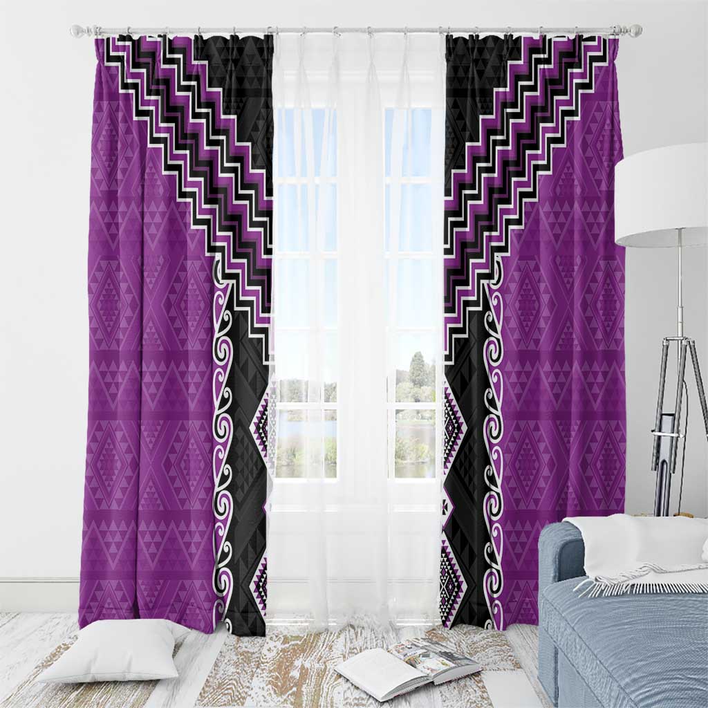Purple Niho Taniwha Mix Poutama Window Curtain Unique Taniko Aotearoa