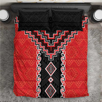 Red Niho Taniwha Mix Poutama Bedding Set Unique Taniko Aotearoa