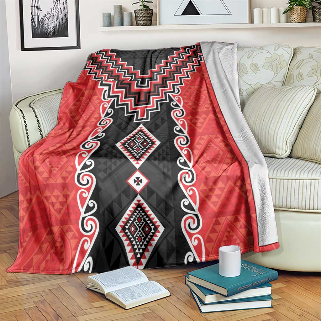 Red Niho Taniwha Mix Poutama Blanket Unique Taniko Aotearoa
