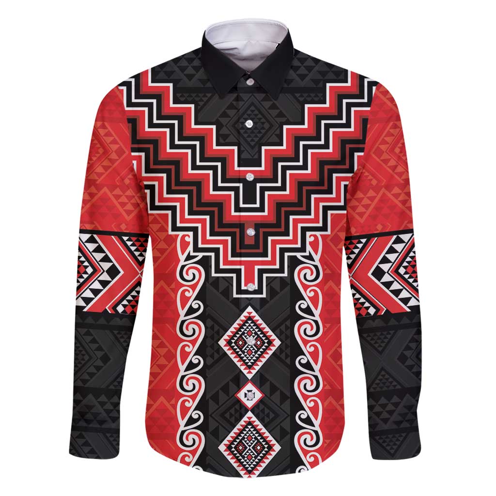 Red Niho Taniwha Mix Poutama Family Matching Mermaid Dress and Hawaiian Shirt Unique Taniko Aotearoa