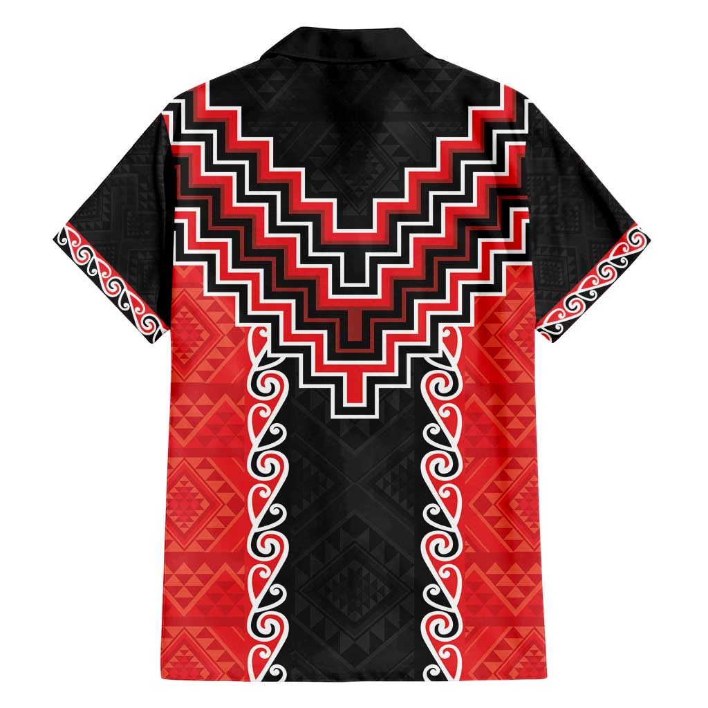 Red Niho Taniwha Mix Poutama Family Matching Off Shoulder Short Dress and Hawaiian Shirt Unique Taniko Aotearoa