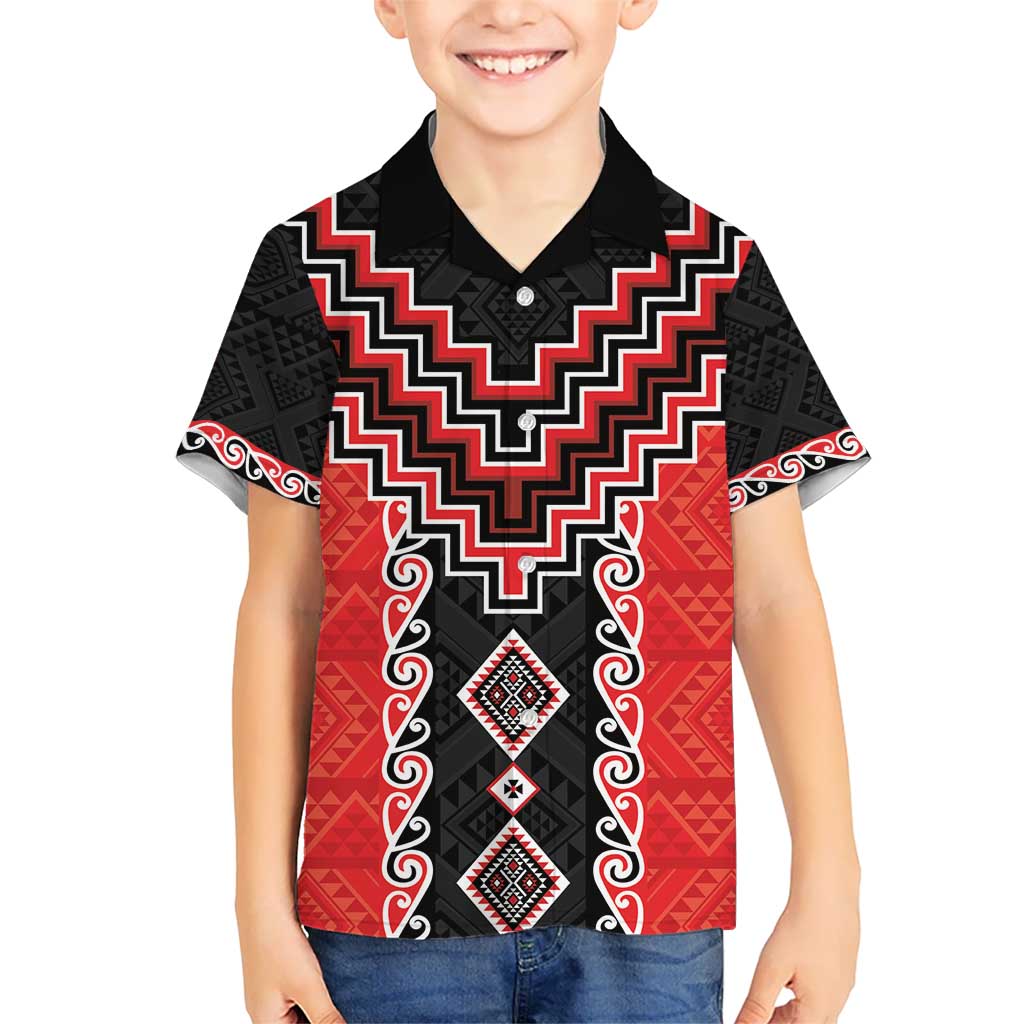 Red Niho Taniwha Mix Poutama Kid Hawaiian Shirt Unique Taniko Aotearoa