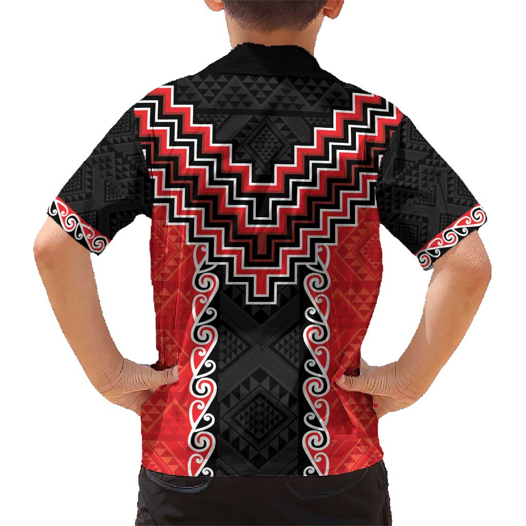 Red Niho Taniwha Mix Poutama Kid Hawaiian Shirt Unique Taniko Aotearoa