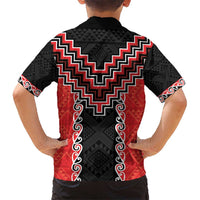 Red Niho Taniwha Mix Poutama Kid Hawaiian Shirt Unique Taniko Aotearoa
