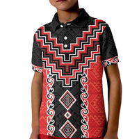 Red Niho Taniwha Mix Poutama Kid Polo Shirt Unique Taniko Aotearoa LT01 Kid Red - Polynesian Pride