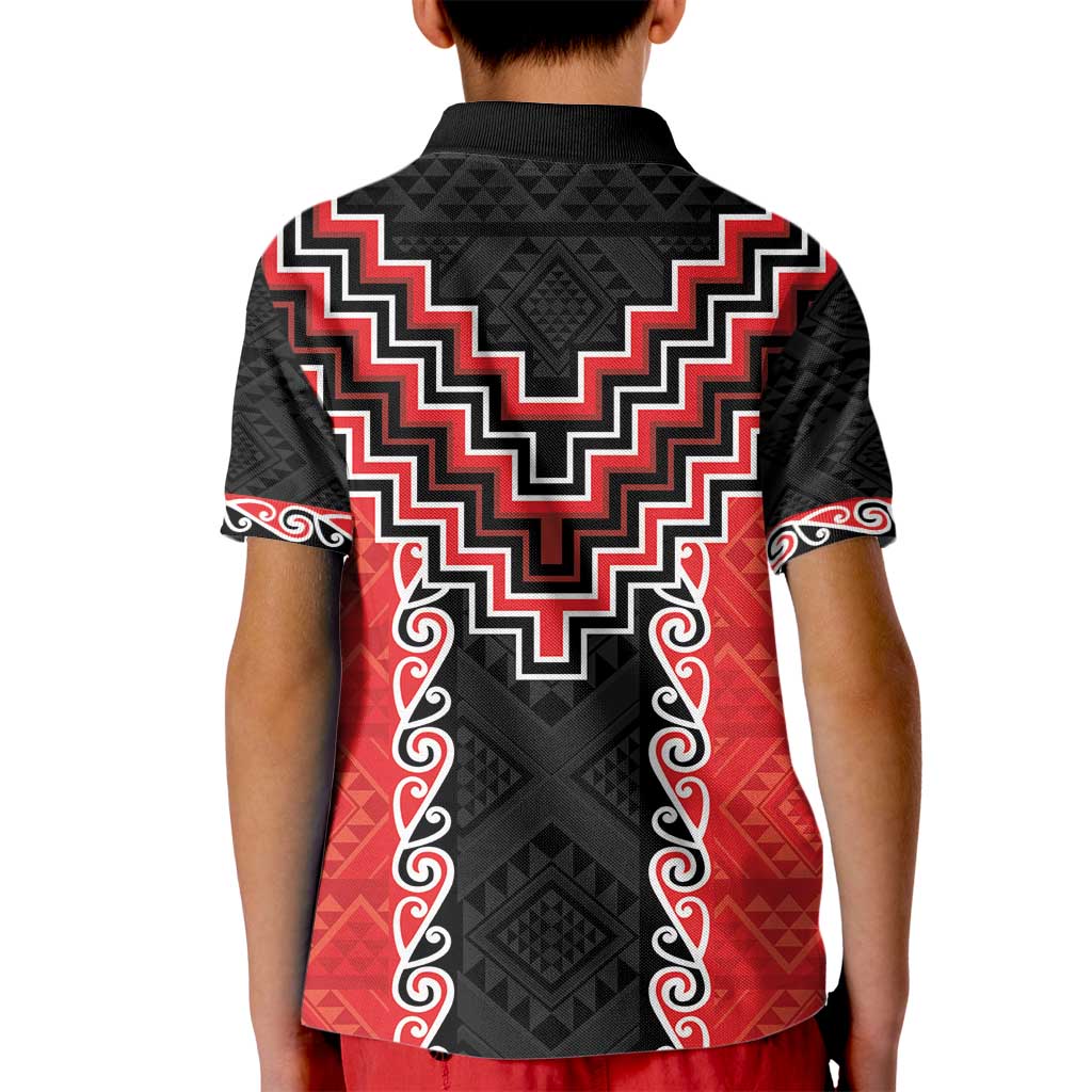 Red Niho Taniwha Mix Poutama Kid Polo Shirt Unique Taniko Aotearoa LT01 - Polynesian Pride