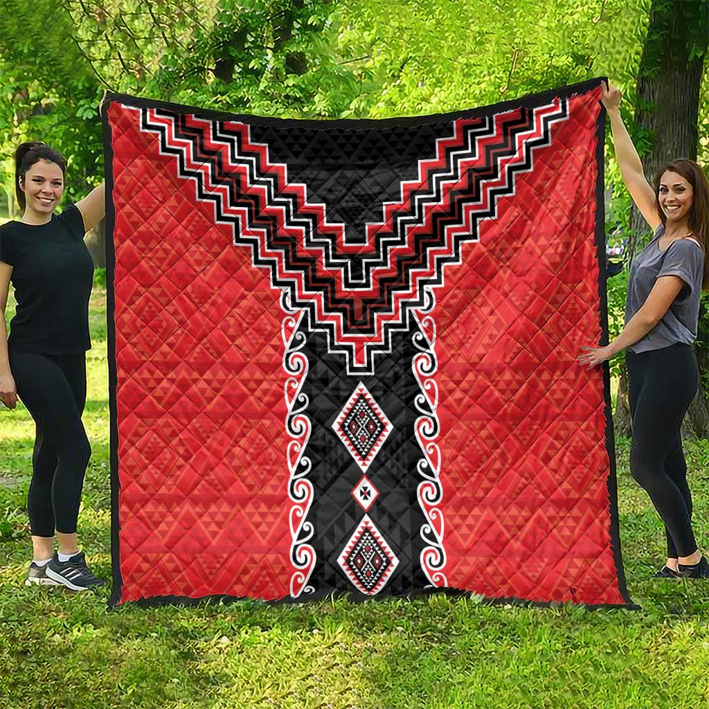 Red Niho Taniwha Mix Poutama Quilt Unique Taniko Aotearoa