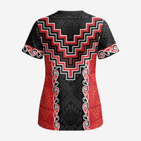 Red Niho Taniwha Mix Poutama Scrub Top Unique Taniko Aotearoa - Polynesian Pride