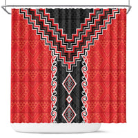 Red Niho Taniwha Mix Poutama Shower Curtain Unique Taniko Aotearoa