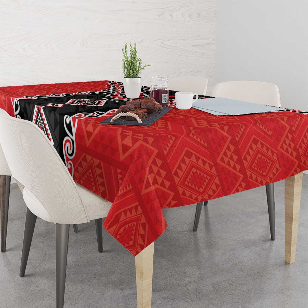 Red Niho Taniwha Mix Poutama Tablecloth Unique Taniko Aotearoa
