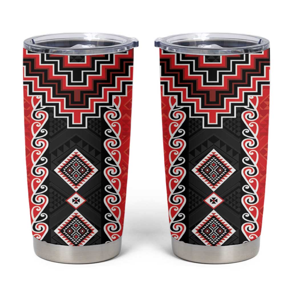 Red Niho Taniwha Mix Poutama Tumbler Cup Unique Taniko Aotearoa