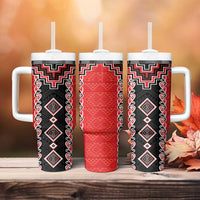 Red Niho Taniwha Mix Poutama Tumbler With Handle Unique Taniko Aotearoa