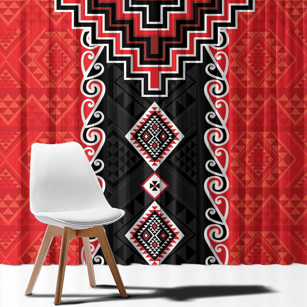 Red Niho Taniwha Mix Poutama Window Curtain Unique Taniko Aotearoa