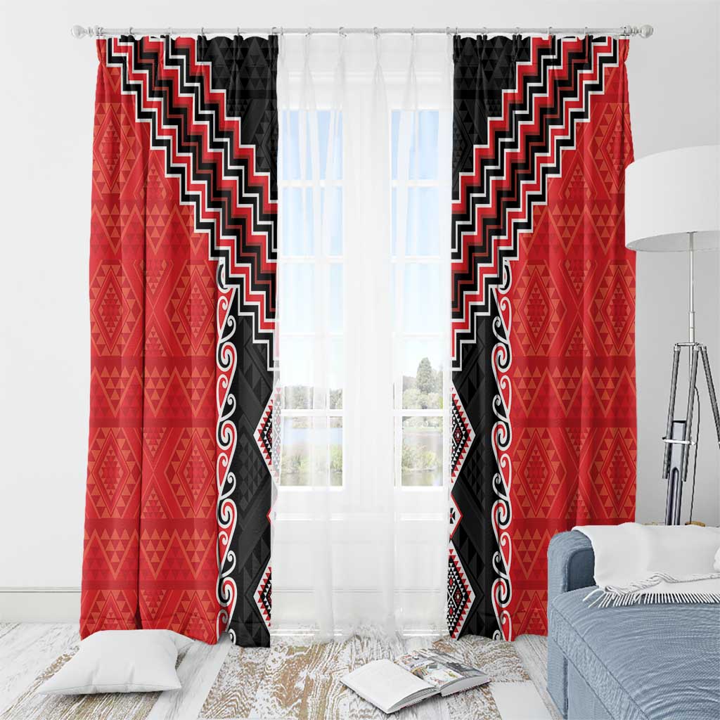 Red Niho Taniwha Mix Poutama Window Curtain Unique Taniko Aotearoa