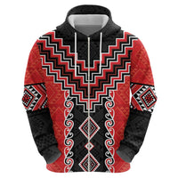 Red Niho Taniwha Mix Poutama Zip Hoodie Unique Taniko Aotearoa