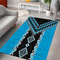 Sky Blue Niho Taniwha Mix Poutama Area Rug Unique Taniko Aotearoa