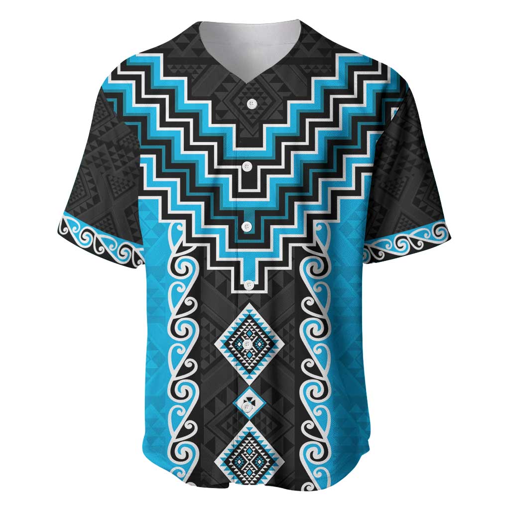 Sky Blue Niho Taniwha Mix Poutama Baseball Jersey Unique Taniko Aotearoa LT01 Sky Blue - Polynesian Pride