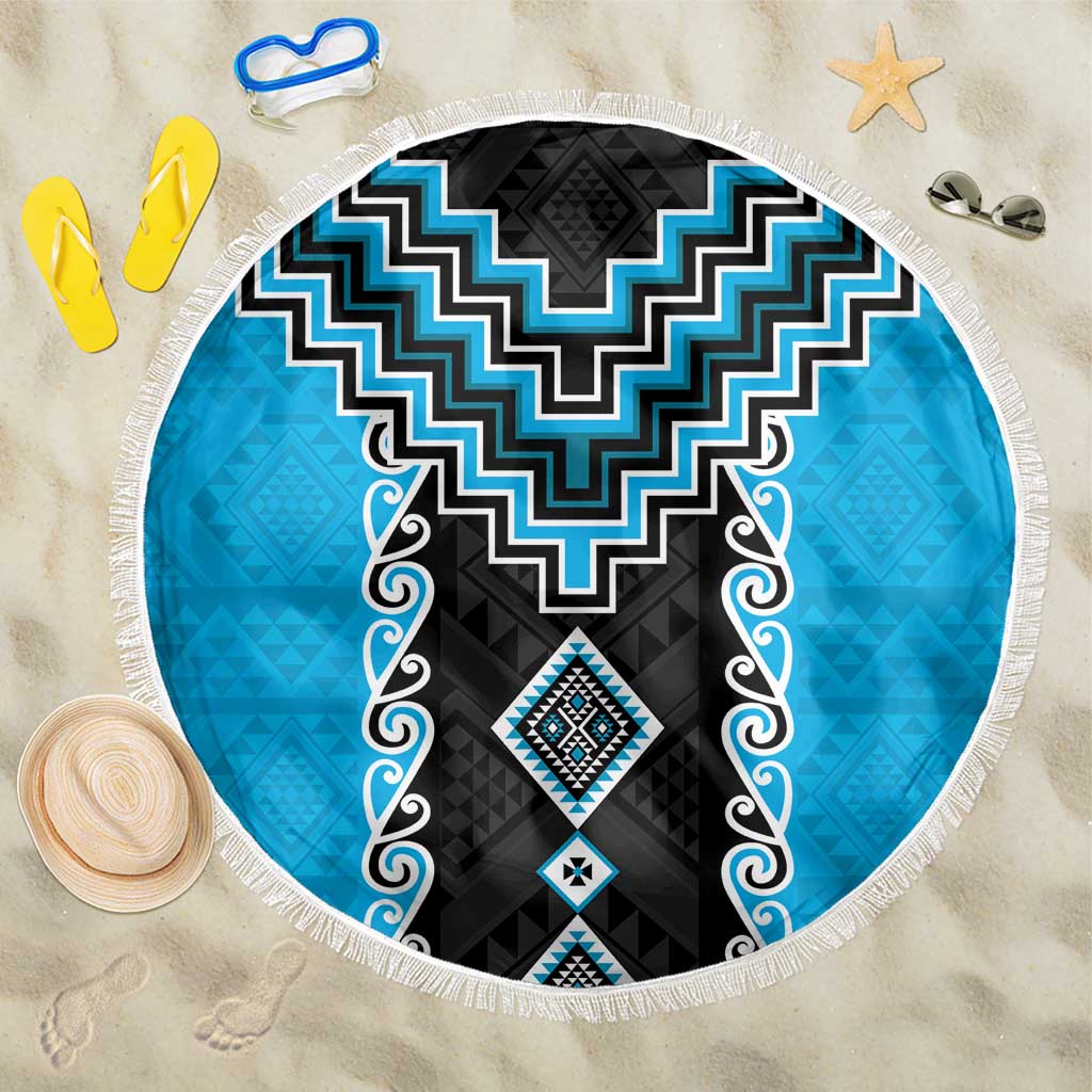 Sky Blue Niho Taniwha Mix Poutama Beach Blanket Unique Taniko Aotearoa LT01 One Size 150cm Sky Blue - Polynesian Pride
