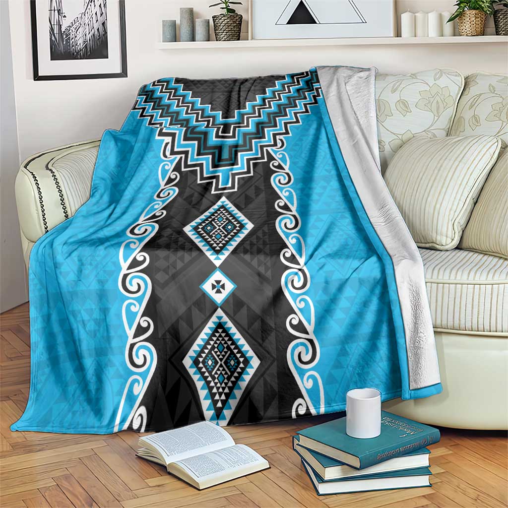 Sky Blue Niho Taniwha Mix Poutama Blanket Unique Taniko Aotearoa