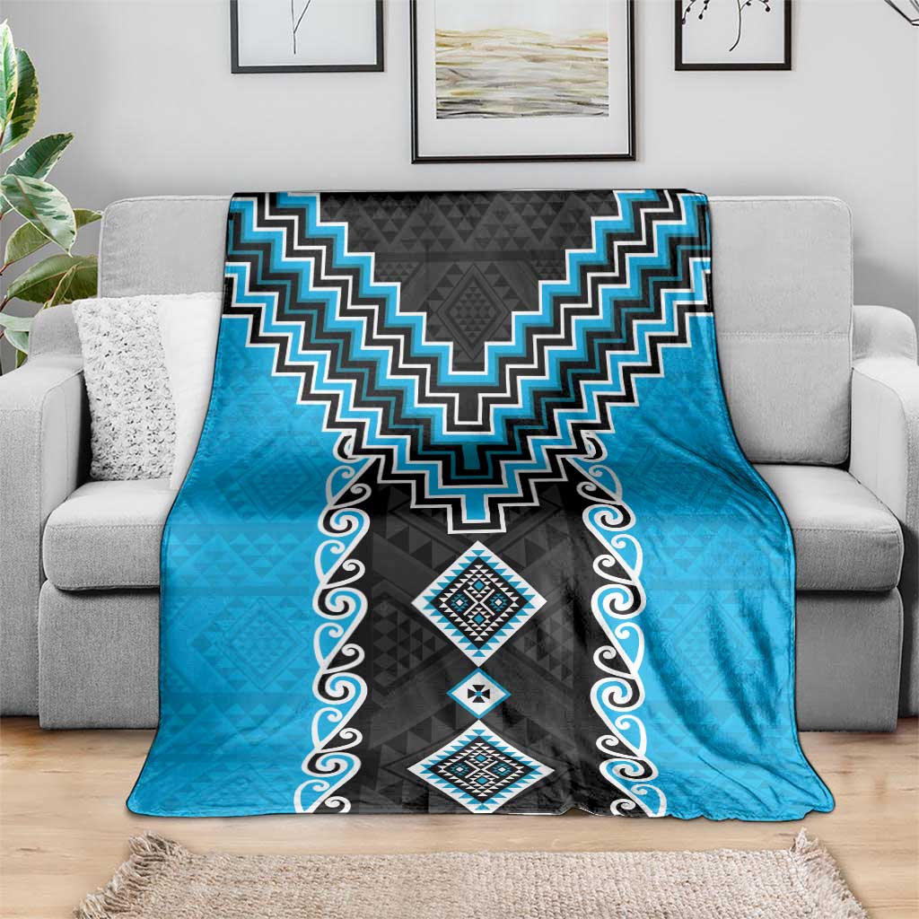 Sky Blue Niho Taniwha Mix Poutama Blanket Unique Taniko Aotearoa