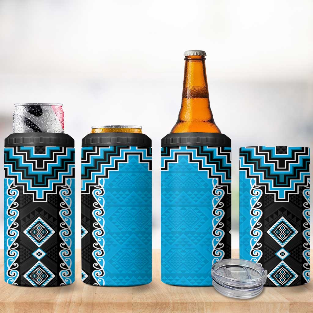 Sky Blue Niho Taniwha Mix Poutama 4 in 1 Can Cooler Tumbler Unique Taniko Aotearoa