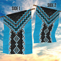 Sky Blue Niho Taniwha Mix Poutama Garden Flag Unique Taniko Aotearoa